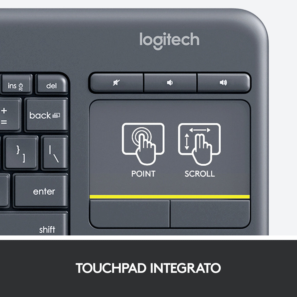 LOGITECH RETAIL Keyboard - K400 Plus - Wireless - Touchpad - Multimedia - Black