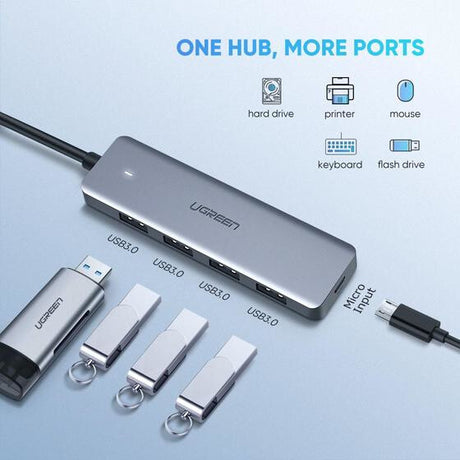 UGREEN HUB USB3.0 - 4 USB3.0 ports and USB-C Power Supply - ultra slim metal case