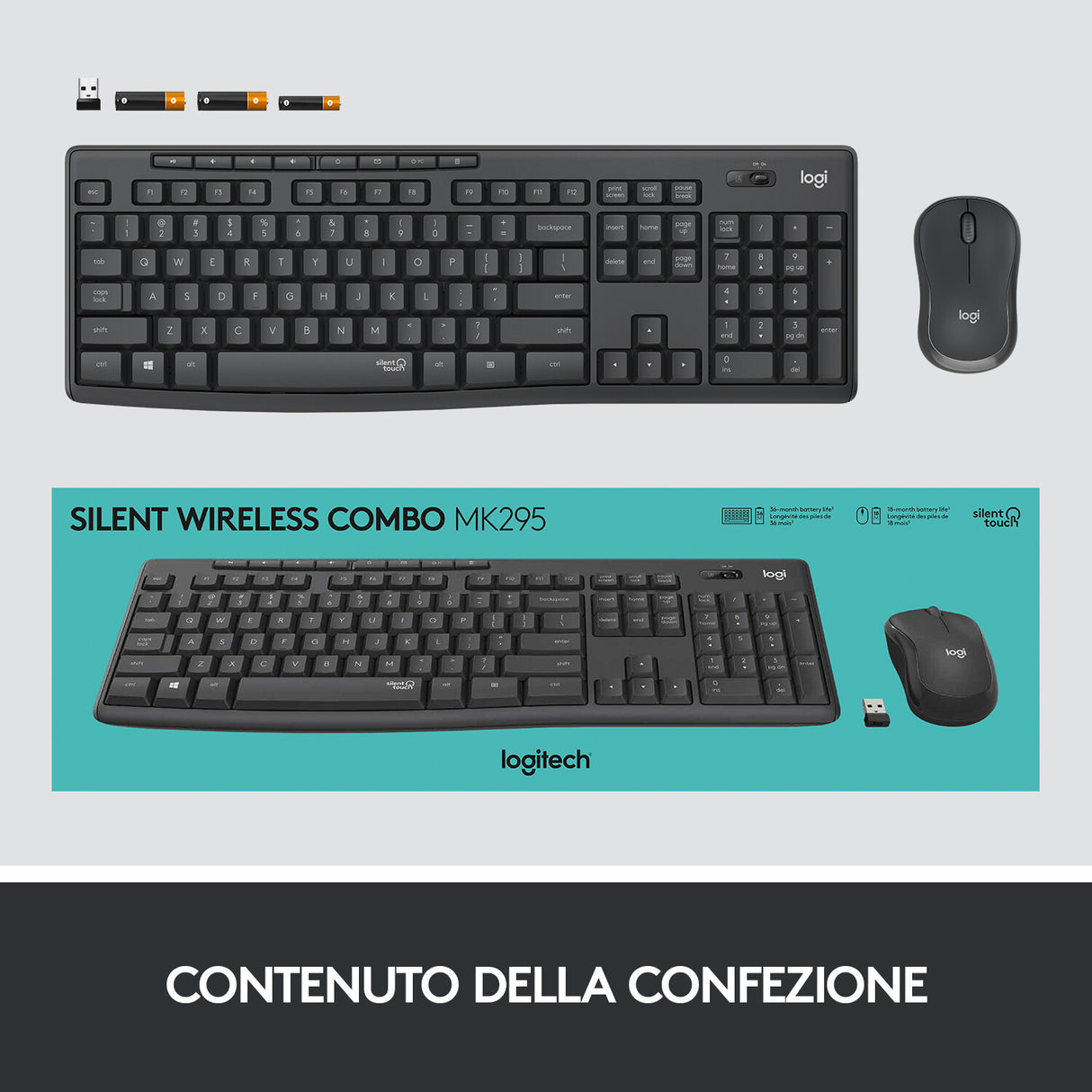 Tastiera + Mouse LOGITECH RETAIL - MK295- Wireless- Silent- Grafite